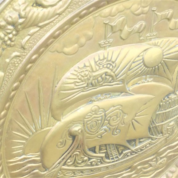 22" DETAILED Solid BRASS TRAY Round Tray Serving Tray Decorative Tray Horoscope - Picture 5 of 9